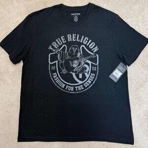 True Religion Men's Size XL Jet Black HS Dome Tee $62 NWT